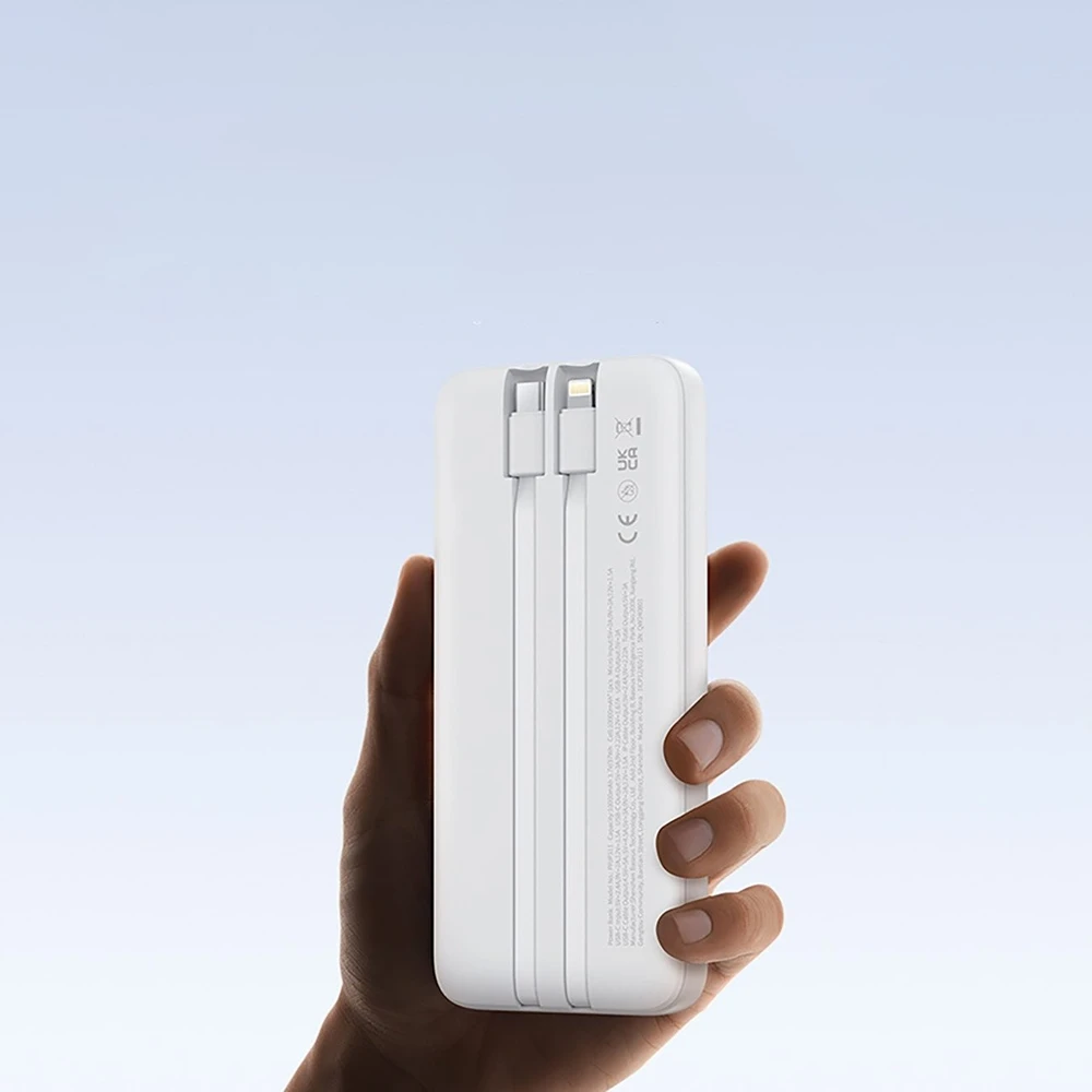 Baseus „A6ac4 Lipow“ 10000mAh 22,5 W išorinė baterija su dviem integruotais laidais (su „A6ac4 Simple USB-A - USB-C 3A 20 cm“ laidu) – balta