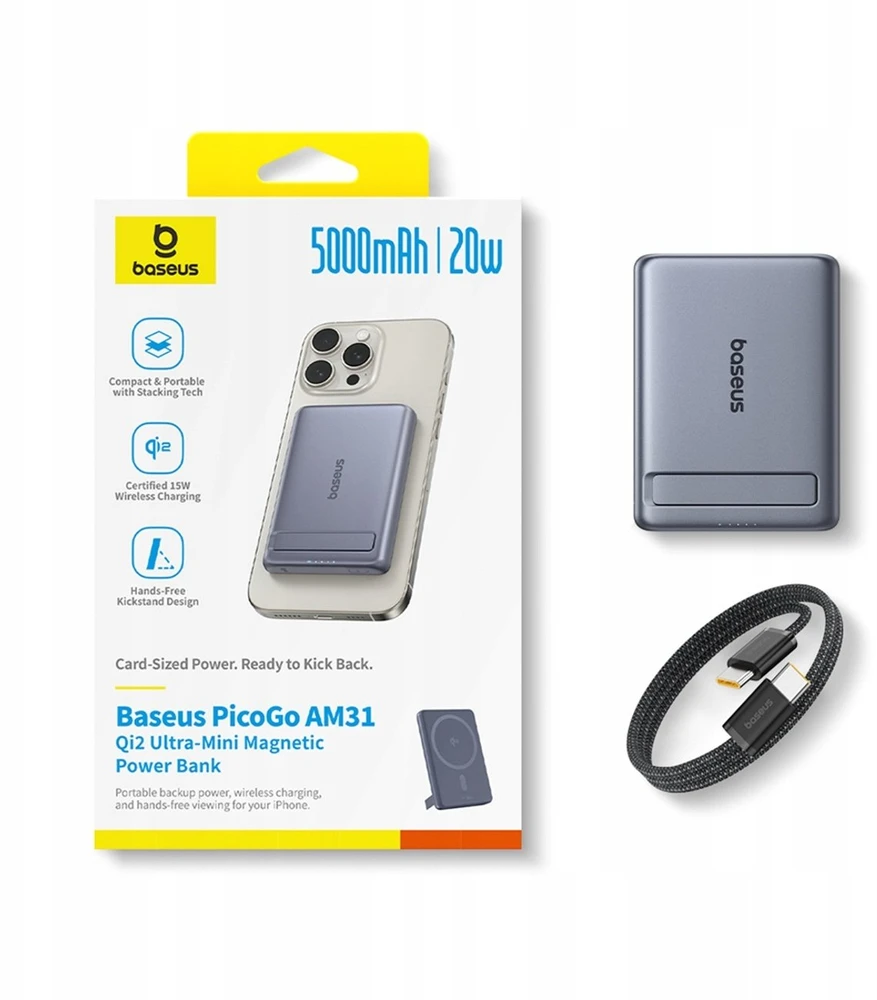 Baseus PicoGo AM31 Qi2 5000 mAh 20W pilka