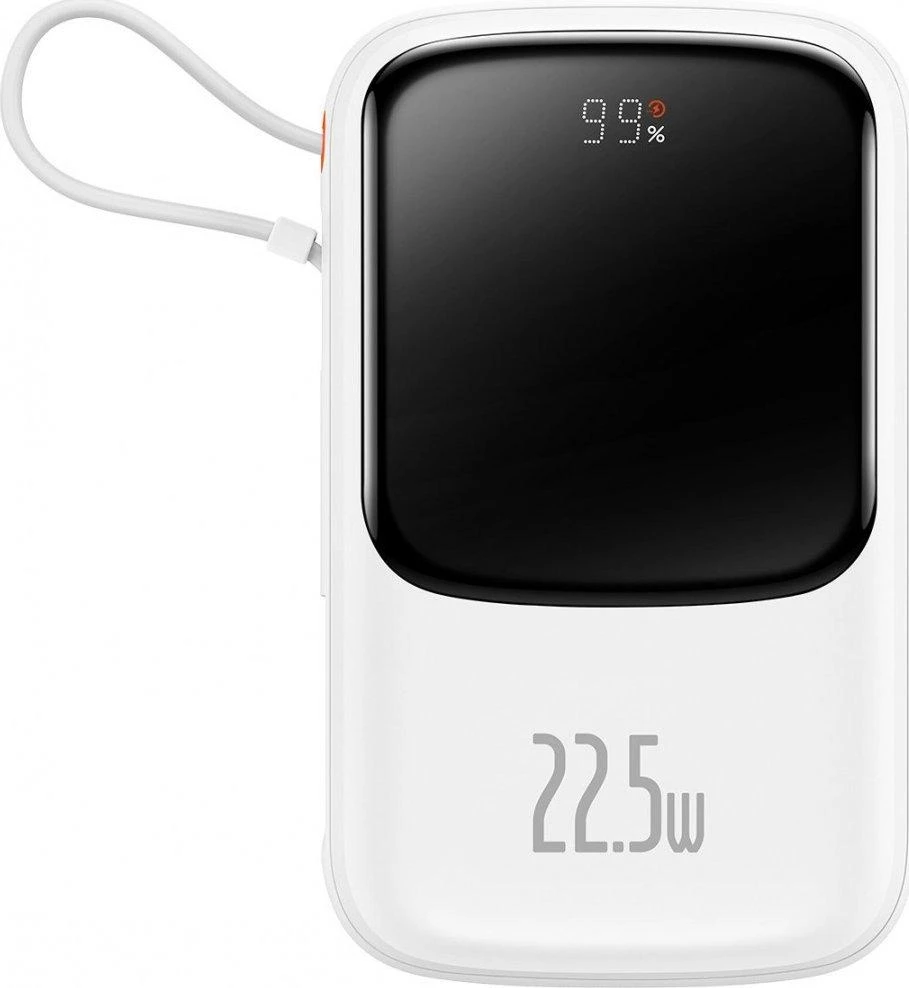 Powerbank Baseus Qpow PRO su kabeliu, 10000mAh, 22.5W (balta)