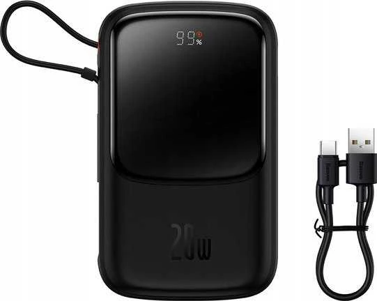 Powerbank 10000mAh 20W Baseus Qpow Pro Overseas Edition + USB C 3A kabelis - juodos spalvos
