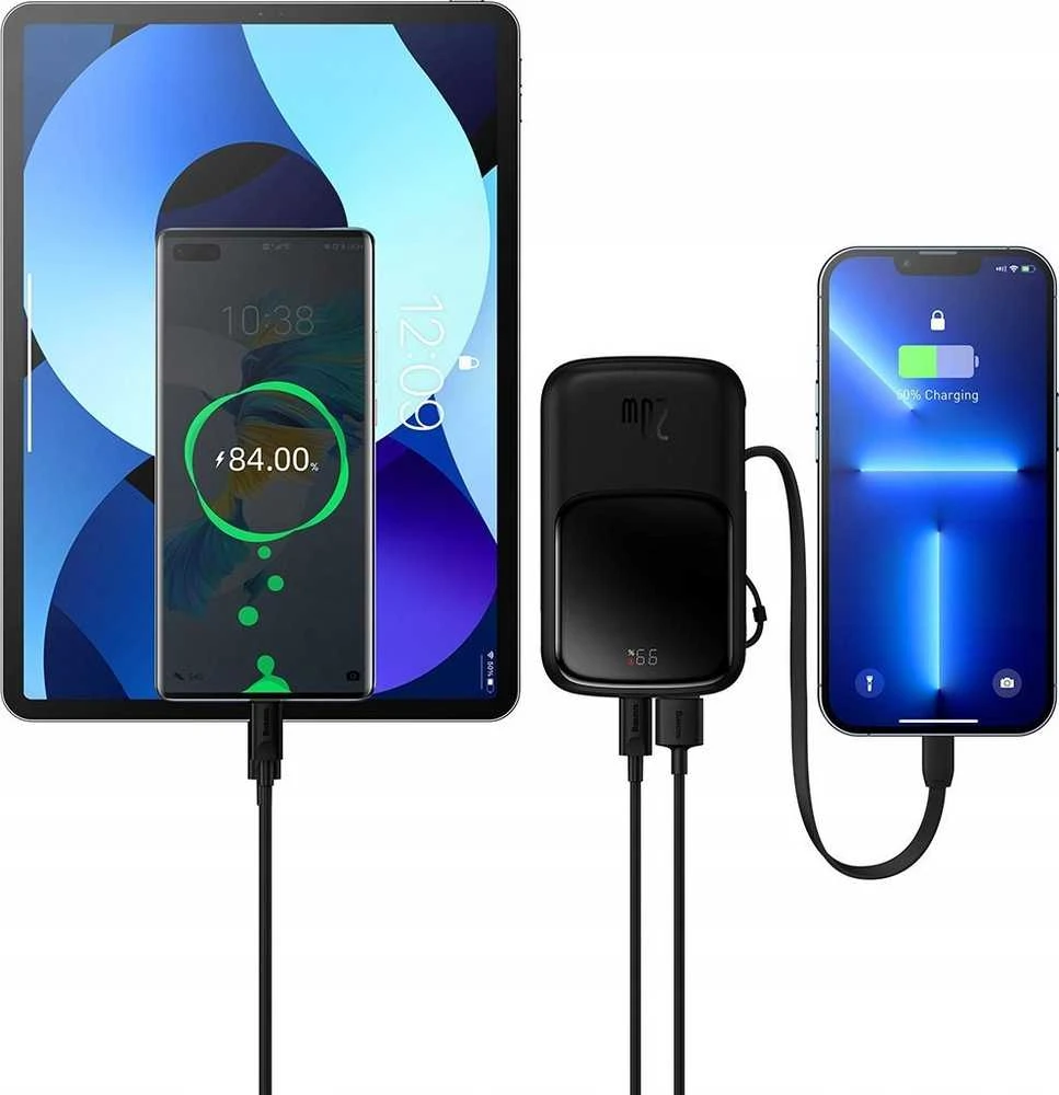 Powerbank 10000mAh 20W Baseus Qpow Pro Overseas Edition + USB C 3A kabelis - juodos spalvos