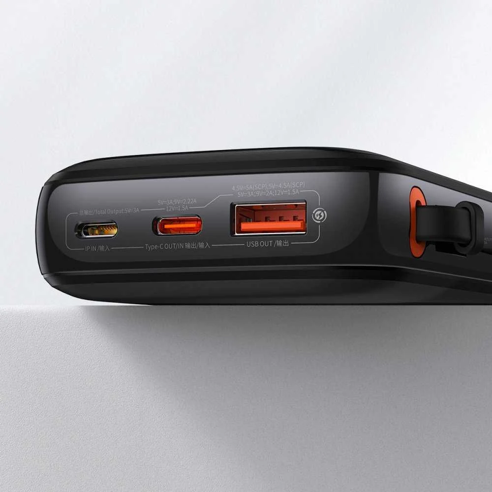 Powerbank Baseus Qpow PRO su laidu, 10000mAh, 22.5W (juodas)