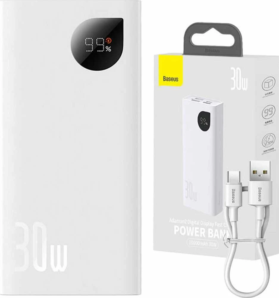Greitas įkrovimas Power Bank Baseus Adaman2 10000mAh 30W Baltas