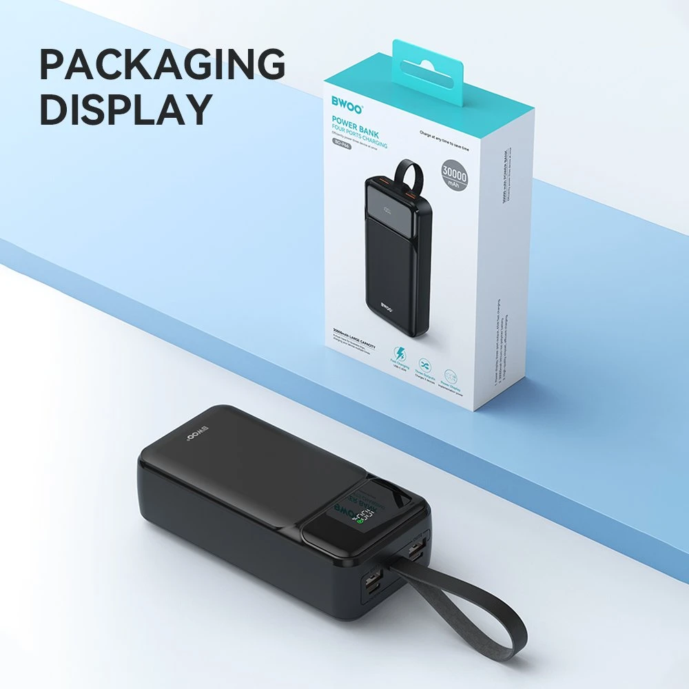 BWOO 65W išorinė baterija 30000 mAh 2x USB-A, 1 x USB-C su LCD ekranu, juoda
