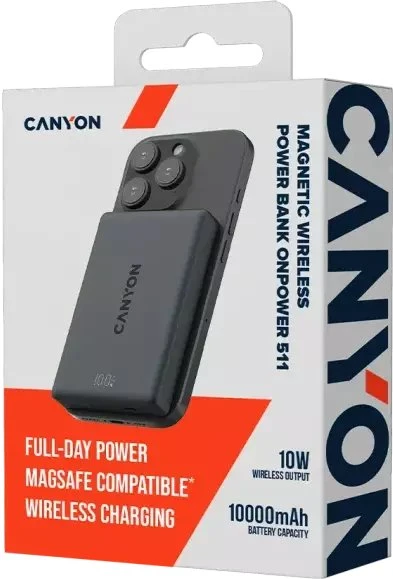 CANYON magnetic power bank OnPower 511 PD20W 10000mAh Aliuminio Interstellar Juodas