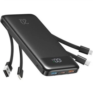 Powerbank Charmast W2065 PD3.0 3A 22,5W 20000 mAh with built-in cables USB A / USB C / Lightning / Micro USB juodas
