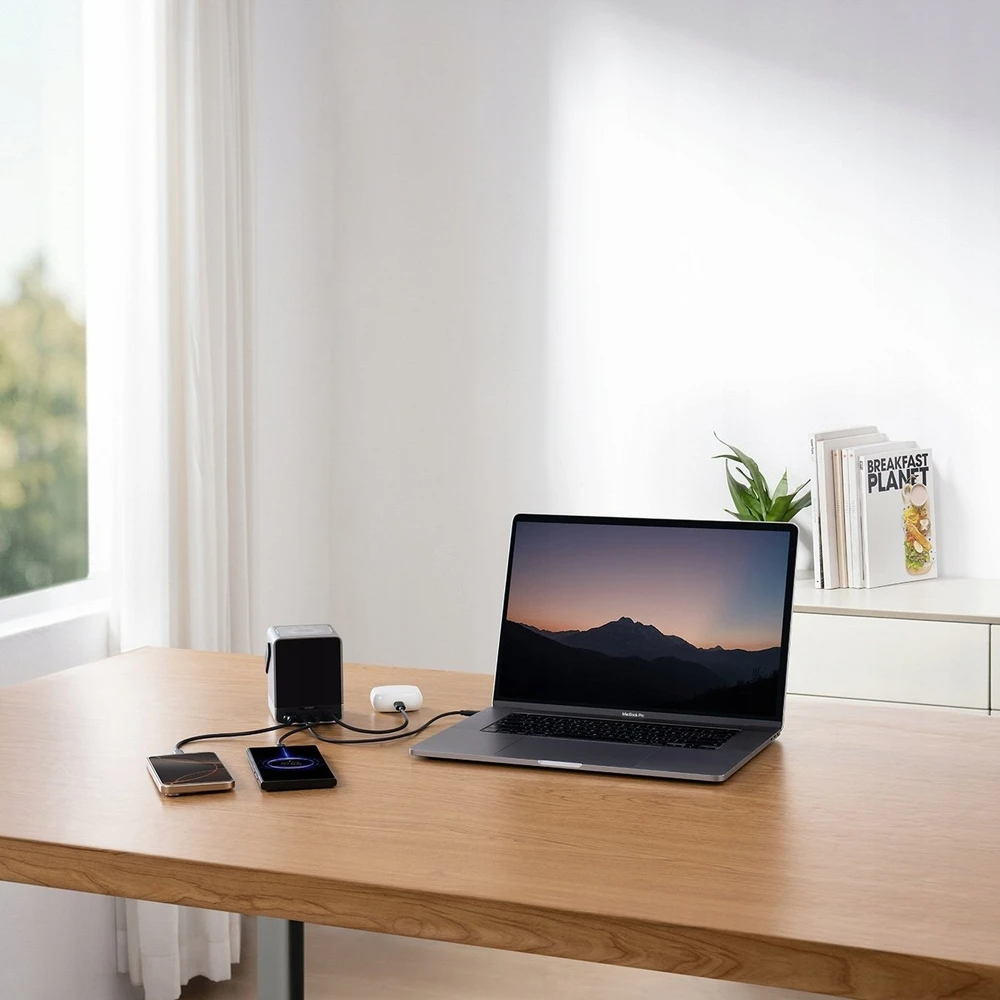Cuktech išorinė baterija 300W 40000mAh su belaidžiu įkrovimu 2x USB-C + 2x USB-A - Juodas