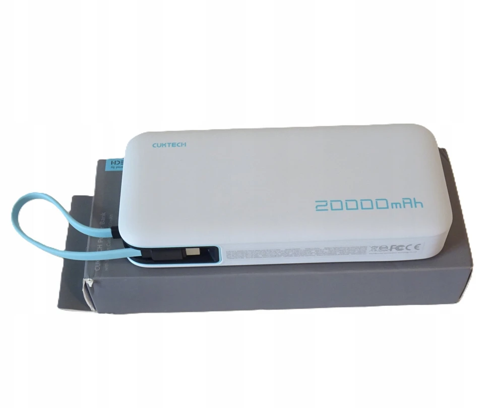 Cuktech CUKP200NGLLG 55W 20000mAh išorinė baterija su integruotu USB-C laidu - Baltas