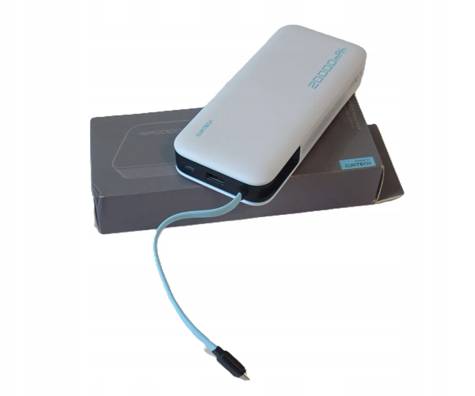 Cuktech CUKP200NGLLG 55W 20000mAh išorinė baterija su integruotu USB-C laidu - Baltas