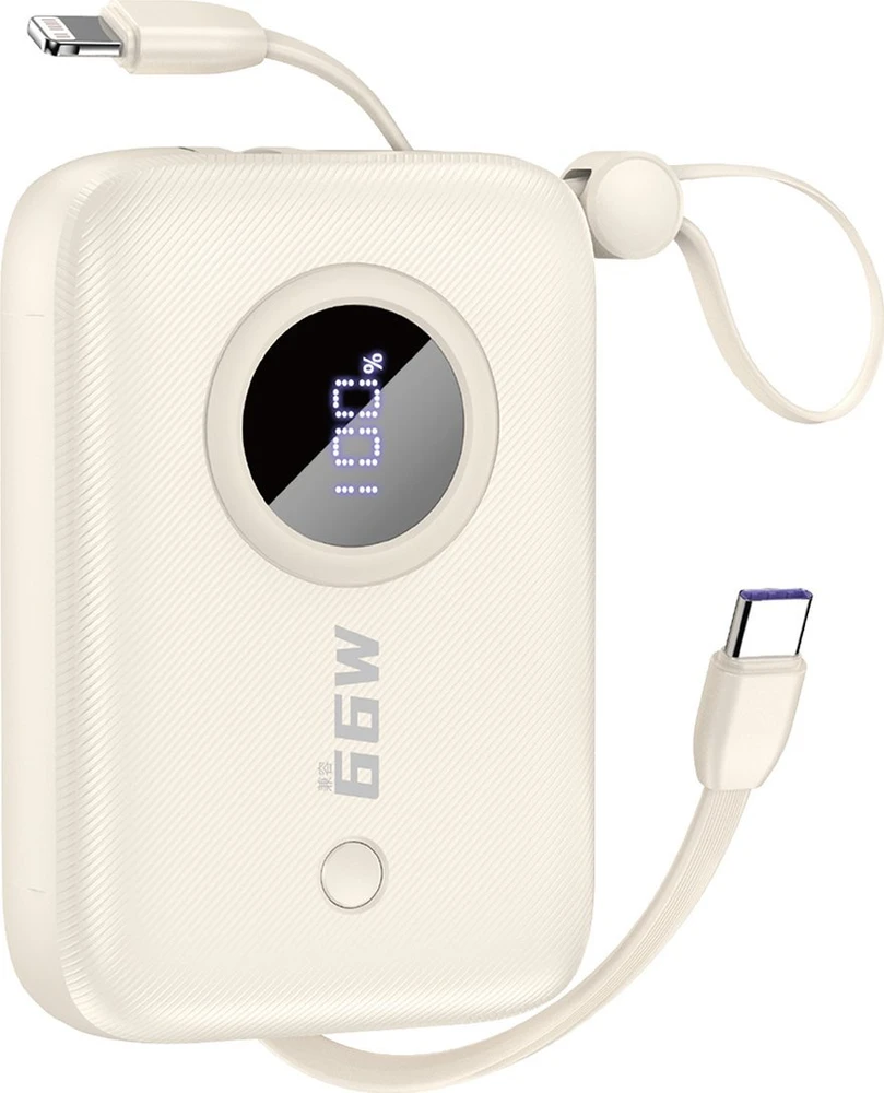 Dudao K14 10000mAh maitinimo blokas su USB-C / Lightning laidais - smėlio spalvos