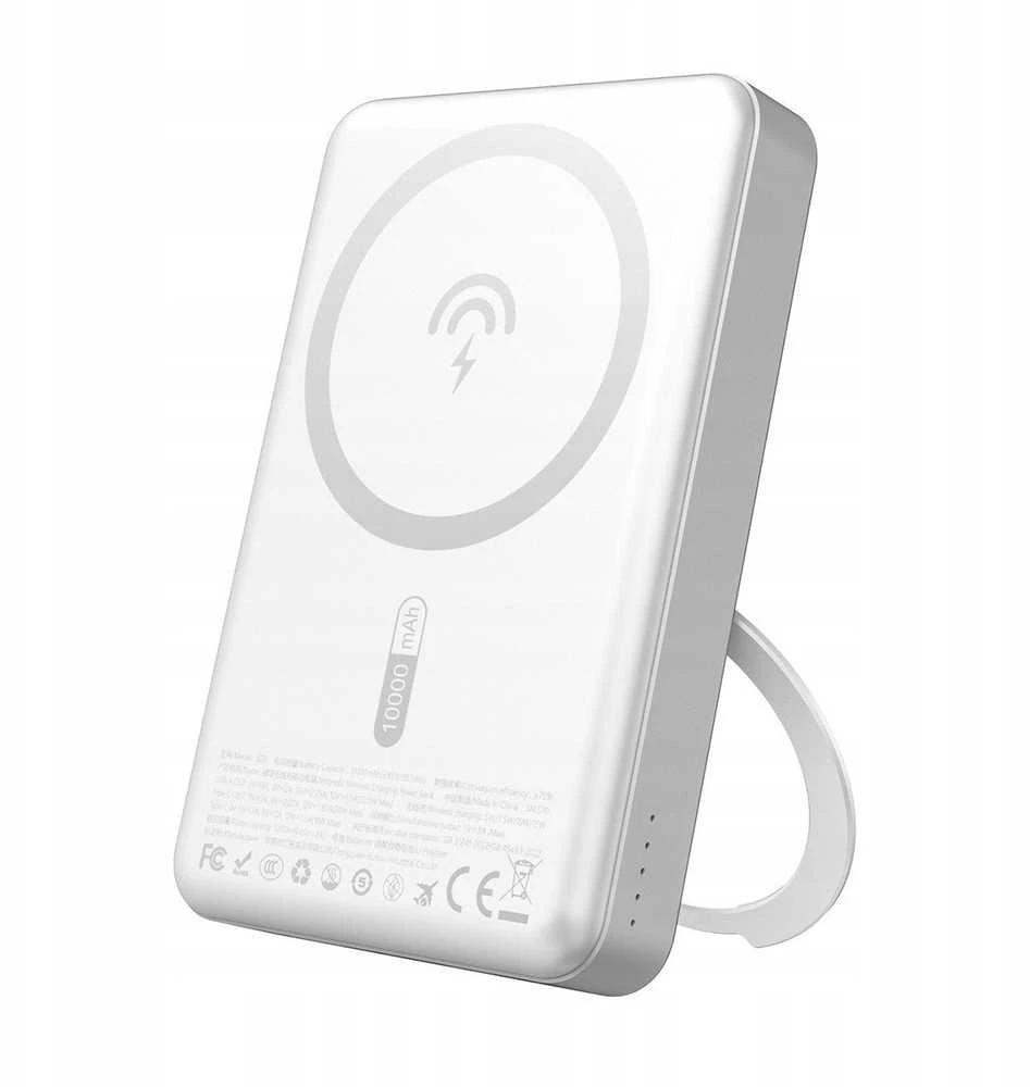 Dudao K28 10000mAh PD 22.5W „MagSafe“ išorinė baterija su metaliniu dėklu ir žiediniu stovu – sidabro spalvos