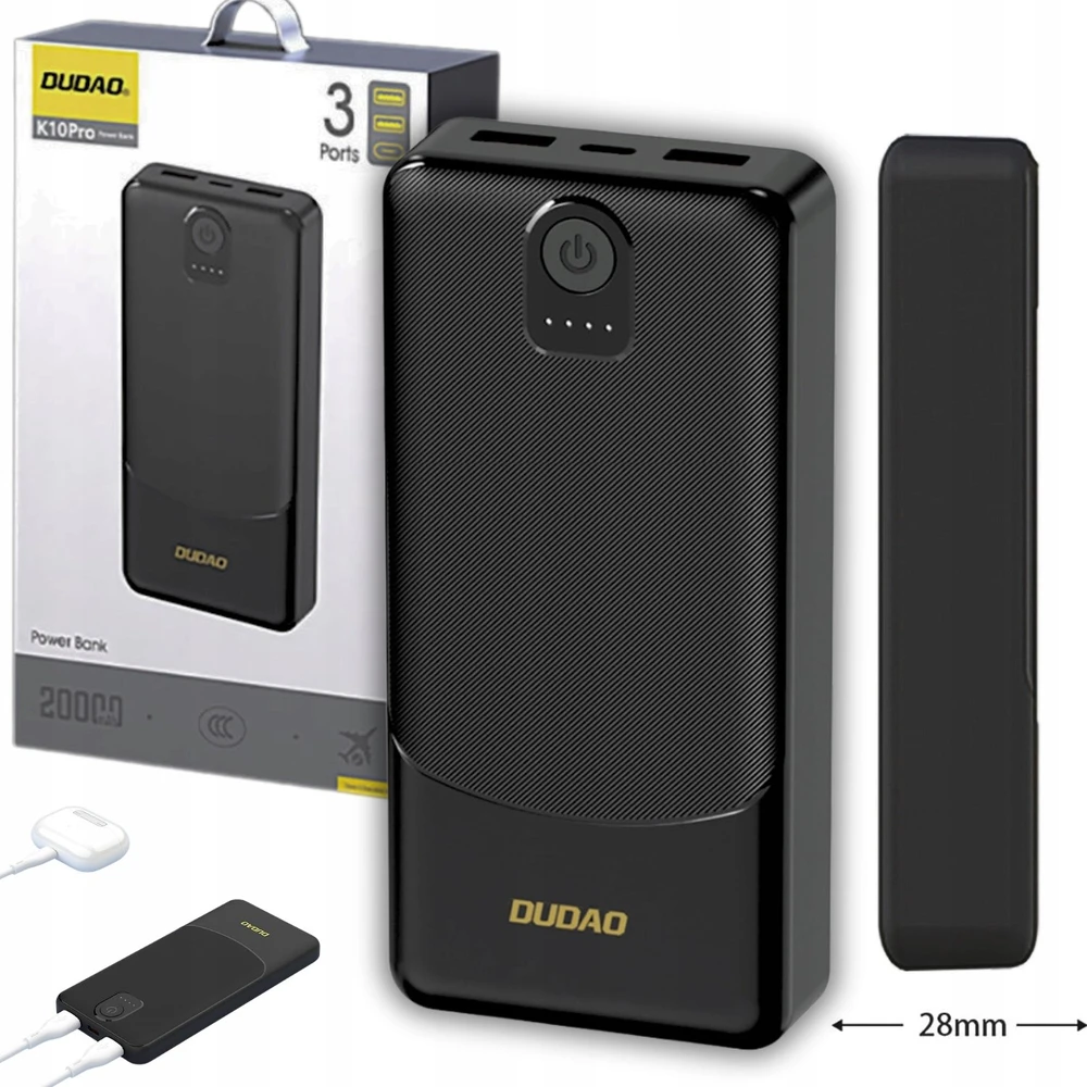 Dudao K10Pro Power Bank 2.4A 20000mAh 2 x USB-A - Juodas