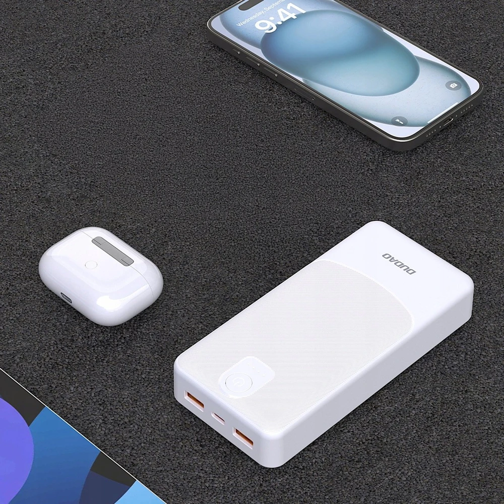 Dudao K10Pro išorinė baterija 2.4A 20000mAh 2 x USB-A - Baltas