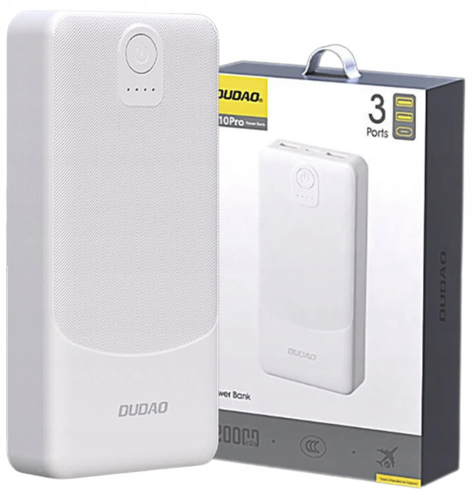 Dudao K10Pro išorinė baterija 2.4A 20000mAh 2 x USB-A - Baltas