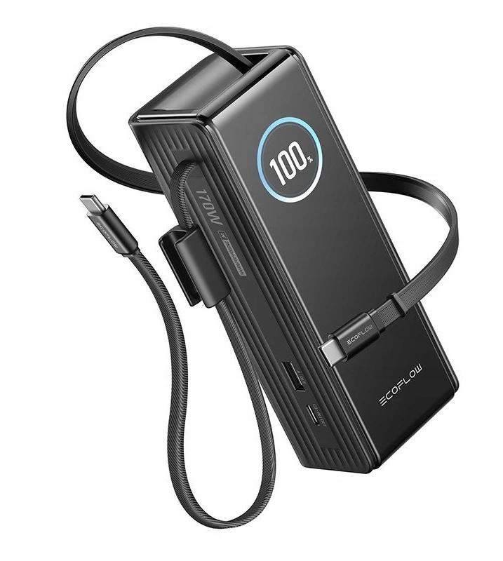 „EcoFlow RAPID“ išorinė baterija 25000 mAh, 170 W (su integruotais 100 W laidais).