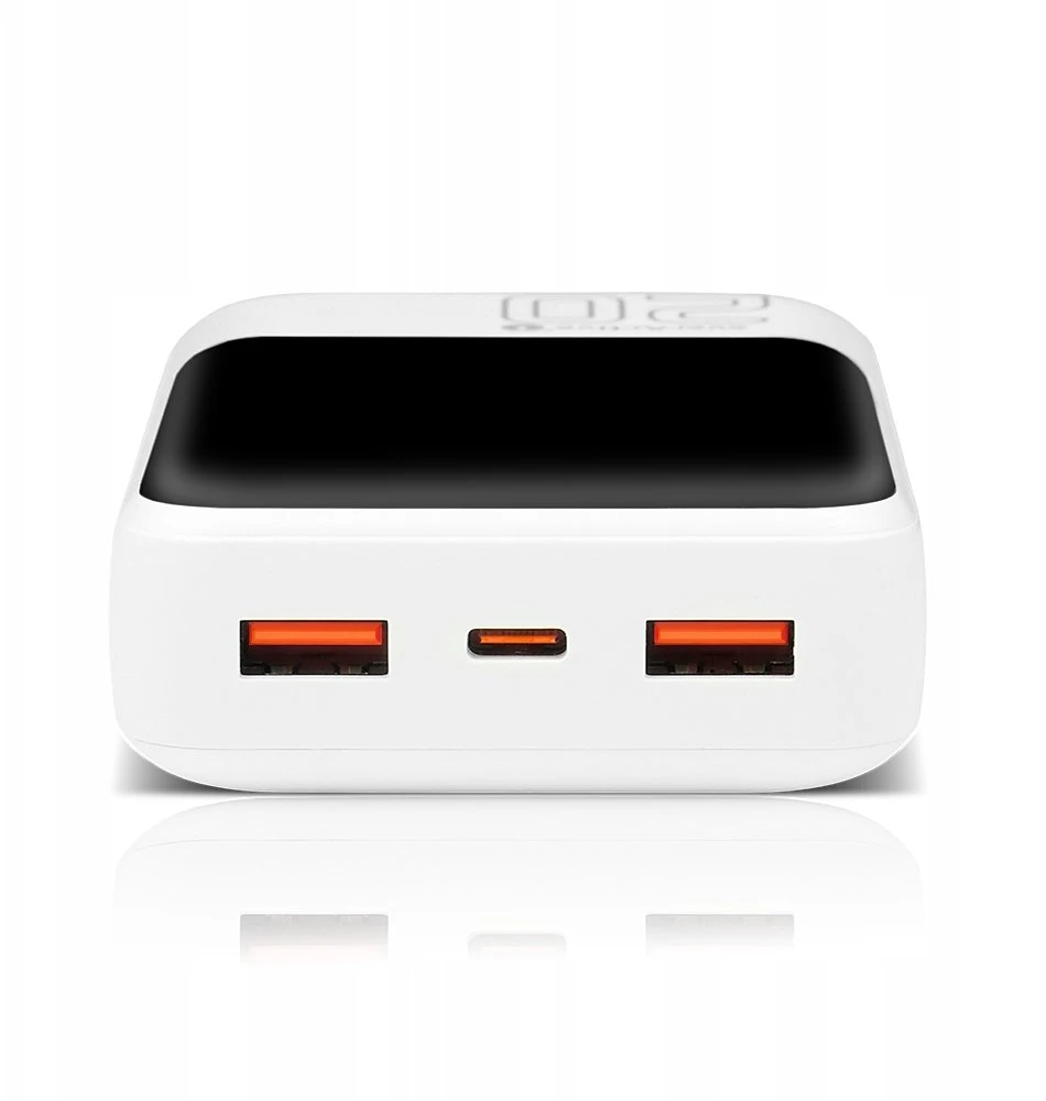 „everactive“ nešiojama įkroviklis 10 000 mAh, 2x USB, 1x USB-C 22,5 W, QC4+, LCD ekranas, baltas