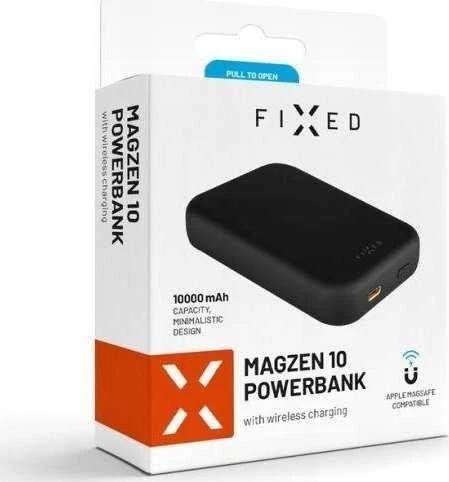 Fixed Fiksuotas | MagZen (2 kartos) su belaidžiu įkrovimu ir MagSafe palaikymu Power bank | FIXZENM2-10-BK | 10000 mAh | USB-C: 5 V / 2 A, 9 V / 2,22 A, 12 V / 1,67 A (maks. 20 W) | Juodas