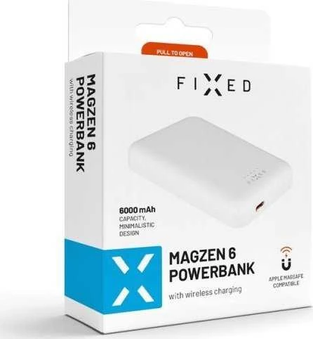 Fixed Fiksuotas MagZen Power Bank | FIXZENM-6-WH | 6000 mAh | USB-C | Baltas