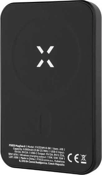 Fixed Fiksuotas MagZen Power Bank | FIXZENM-6-WH | 6000 mAh | USB-C | Baltas