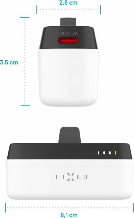 Fixed | Zen 5 Plug-in 20W Powerbank | FIXZEN-5PL-WH | 5000 mAh | USB-C: DC 5V/3A, 9V/2.22A, 12V/1.67A 20W MAX | Baltas