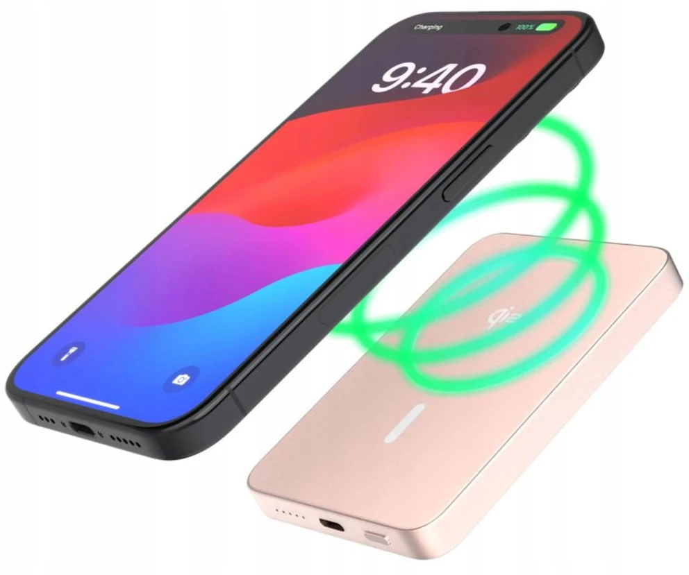 Fixed Fiksuotas „MagZen 5 Crystal Qi2 5000 mAh 20W“ rožinis