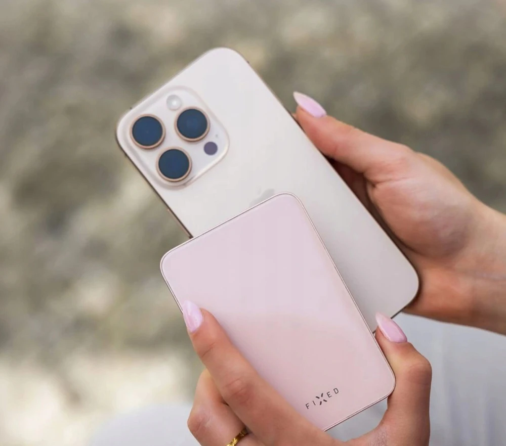 Fixed Fiksuotas „MagZen 5 Crystal Qi2 5000 mAh 20W“ rožinis