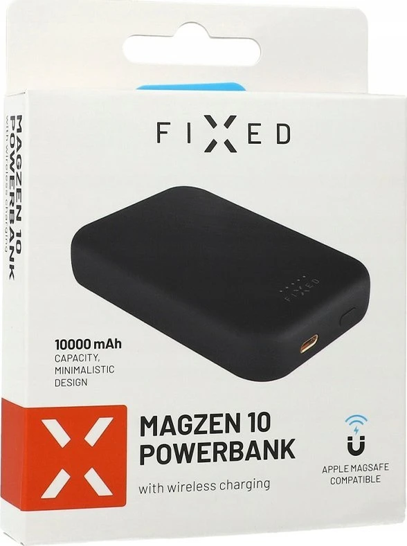 Fixed Fiksuotas | MagZen (2 kartos) su belaidžiu įkrovimu ir MagSafe palaikymu Power bank | FIXZENM2-10-BK | 10000 mAh | USB-C: 5 V / 2 A, 9 V / 2,22 A, 12 V / 1,67 A (maks. 20 W) | Juodas