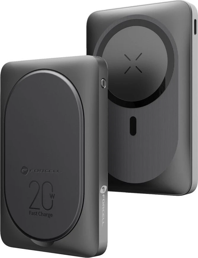Išorinė baterija POWER BANK Forcell F-ENERGY (F10K2) 10000mAh su belaidžiu įkrovikliu (Magsafe 20W) juoda