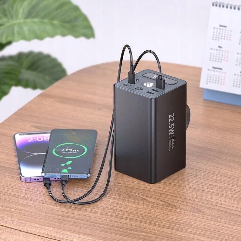 Nešiojamoji baterija Hoco 60000 mAh QC PD 3A 22,5W DC12V su įmontuotu apšvietimu J138 juodas