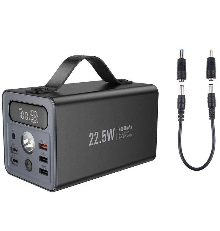 Nešiojamoji baterija Hoco 60000 mAh QC PD 3A 22,5W DC12V su įmontuotu apšvietimu J138 juodas