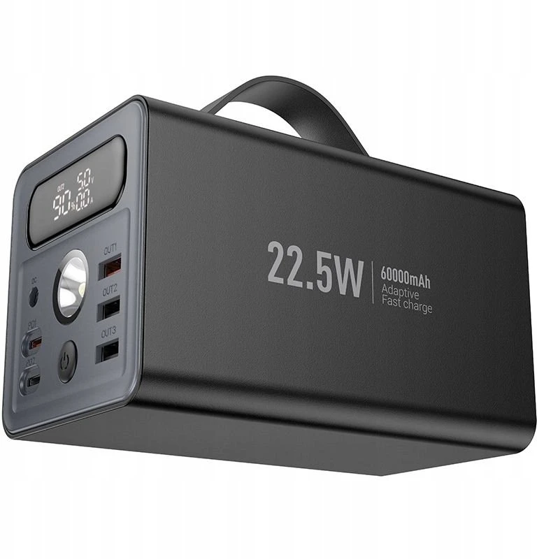 Nešiojamoji baterija Hoco 60000 mAh QC PD 3A 22,5W DC12V su įmontuotu apšvietimu J138 juodas