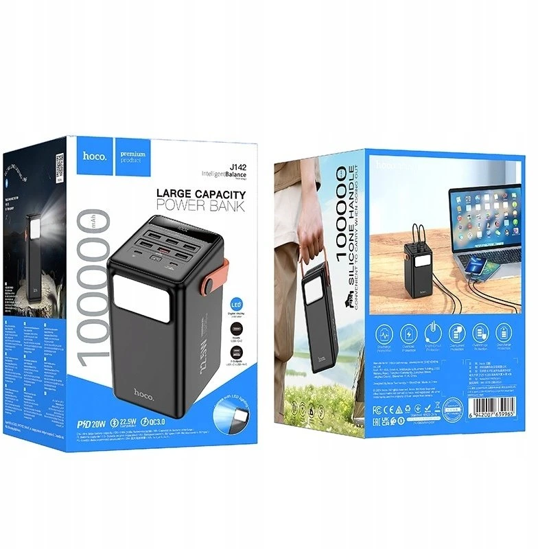 Išorinė baterija Power Bank Hoco J142 22.5W+PD20W 100000mAh juoda