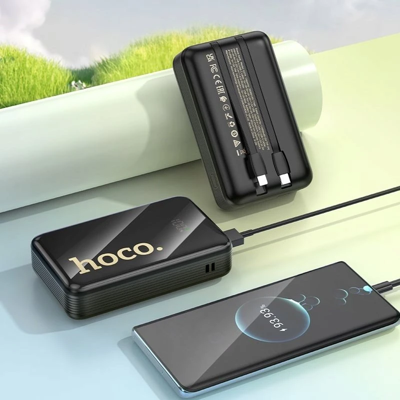 Išorinė baterija Hoco 20000 mAh QC PD 22,5W su integruotais laidais USB C + Lightning Q37A juodas