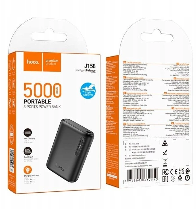 Nešiojamas įkroviklis Hoco 5000 mAh 2A J158 juodas