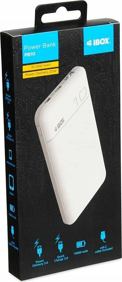 Nešiojamas Įkroviklis - iBox IPB10 10000mAh Quick Charge 3.0 Power Delivery 3.0 Baltas