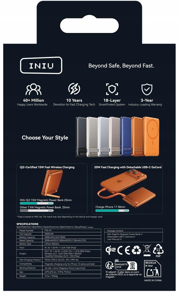 Powerbank INIU MagPro Slim 5000 mAh Oranžinė (MO-IU-P022)
