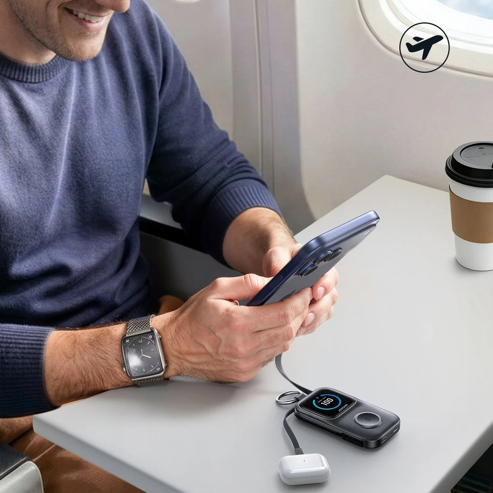 Joyroom JR-W19 5000mAh išorinė baterija su 5W belaidžiu laikrodžio įkrovimu - Juodas