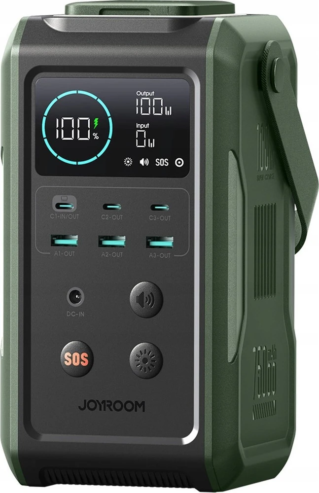 Powerbank Joyroom JR-PBF10 75000mAh 100W 3x USB-C 3x USB-A su sulankstomu žibintuvėliu ir rankena – žalia
