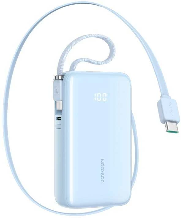 „Joyroom JR-PR2L“ 10000mAh 35W išorinė baterija su integruotu ištraukiamu USB-C laidu ir USB-C virvele - Mėlyna