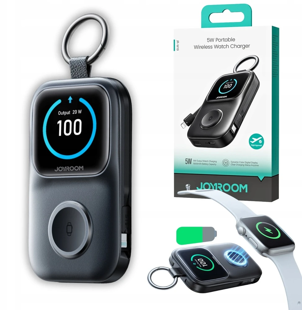 Joyroom JR-W19 5000mAh išorinė baterija su 5W belaidžiu laikrodžio įkrovimu - Juodas