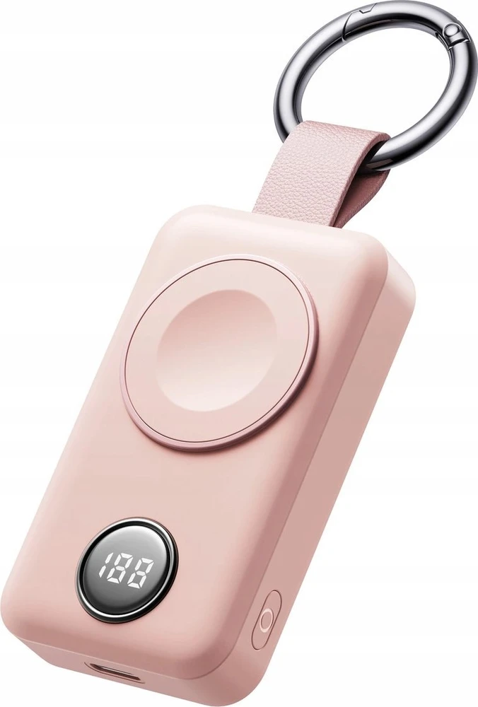 Joyroom Mini Powerbank raktų pakabukas 2000mAh 3W su Apple Watch įkrovikliu, rožinė