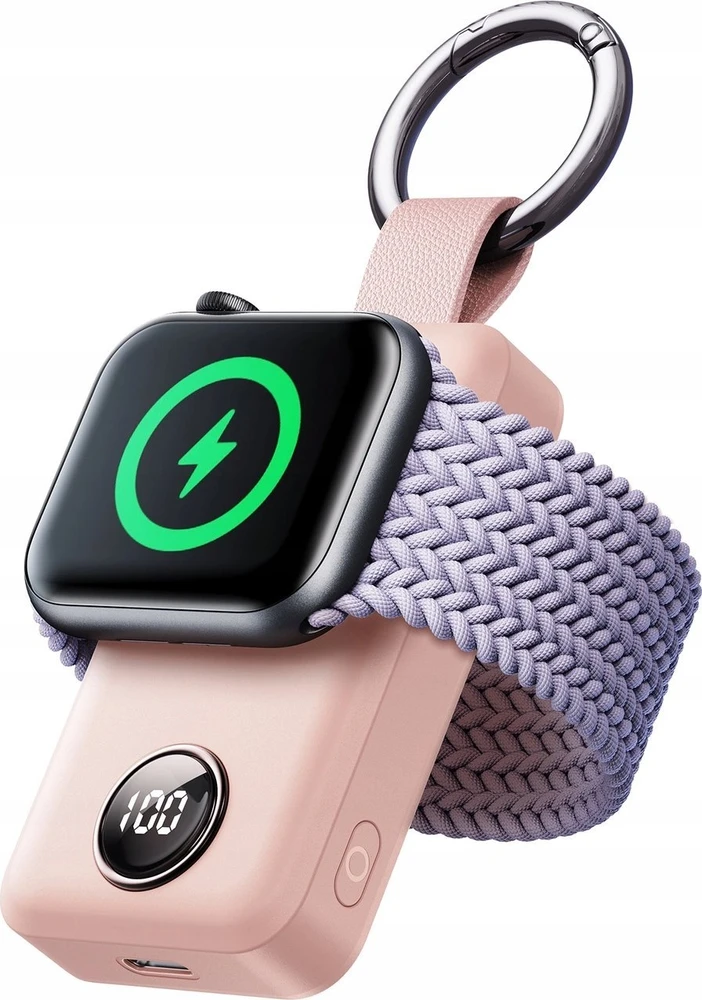 Joyroom Mini Powerbank raktų pakabukas 2000mAh 3W su Apple Watch įkrovikliu, rožinė