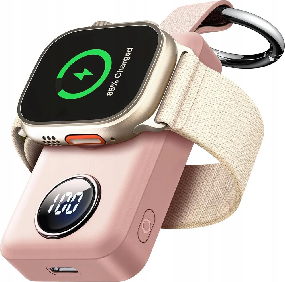 Joyroom Mini Powerbank raktų pakabukas 2000mAh 3W su Apple Watch įkrovikliu, rožinė