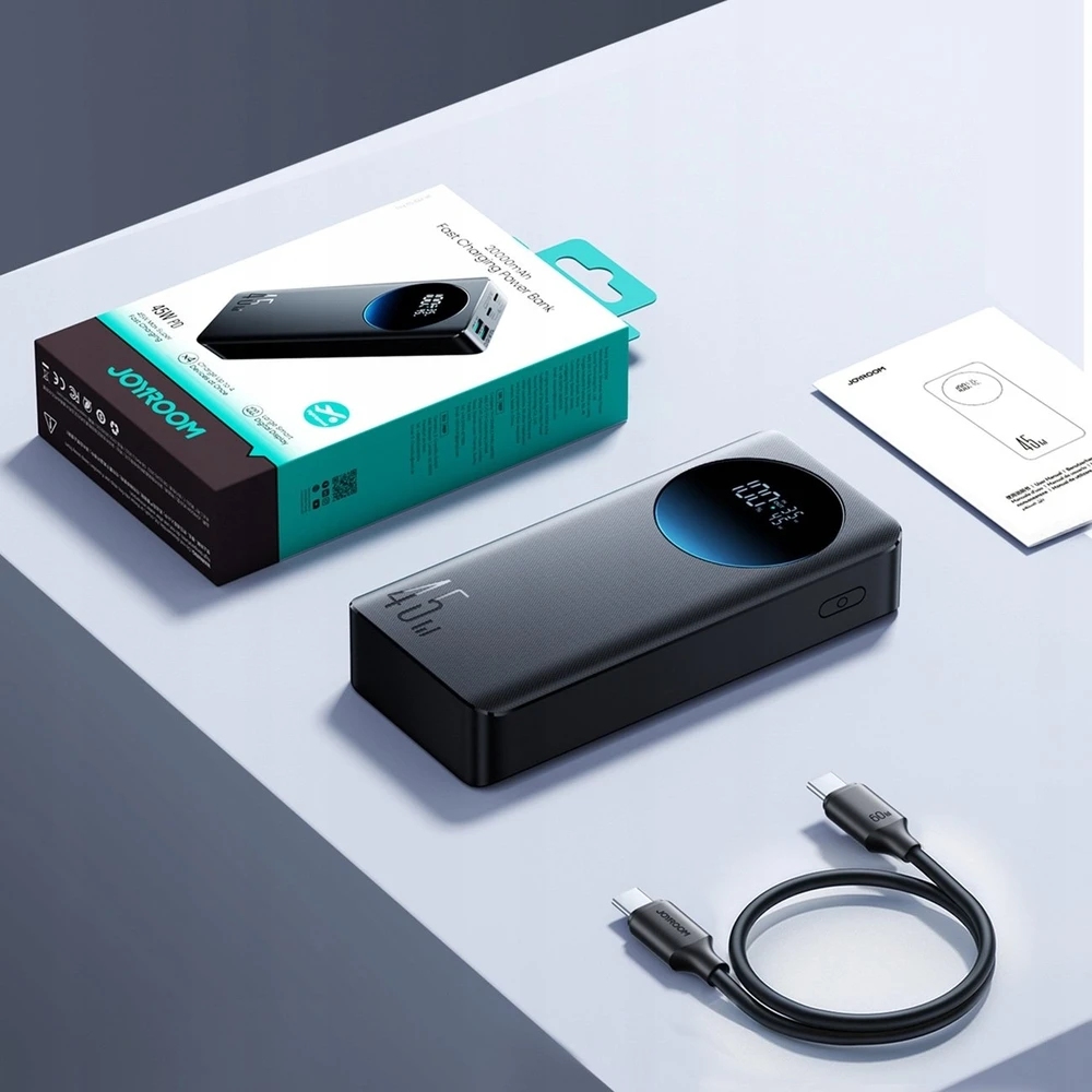 Išorinė baterija Joyroom JR-PBF02 Pro 20000 mAh 45 W su skaitmeniniu ekranu, 2x USB-A, 2x USB-C, juoda