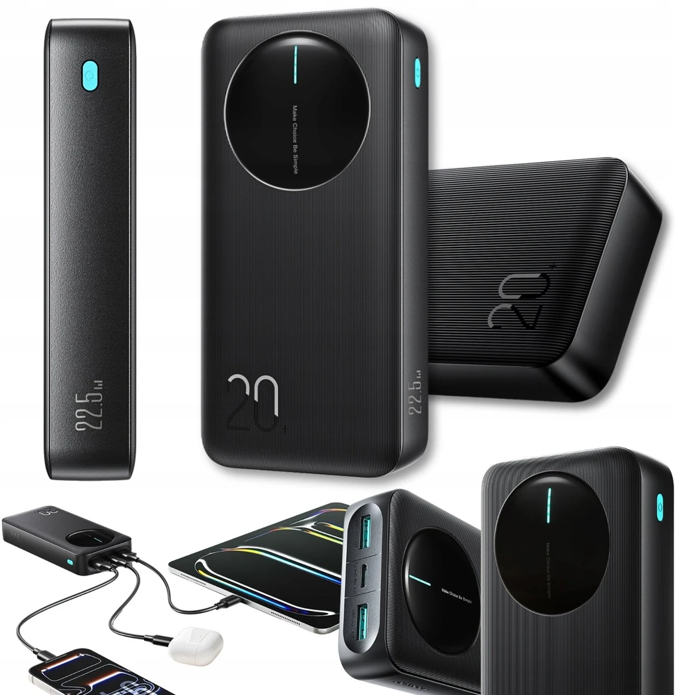 Joyroom JR-PBF14 Pro išorinė baterija 22,5 W 20000 mAh su skaitmeniniu ekranu 2x USB-A 1x USB-C - juoda