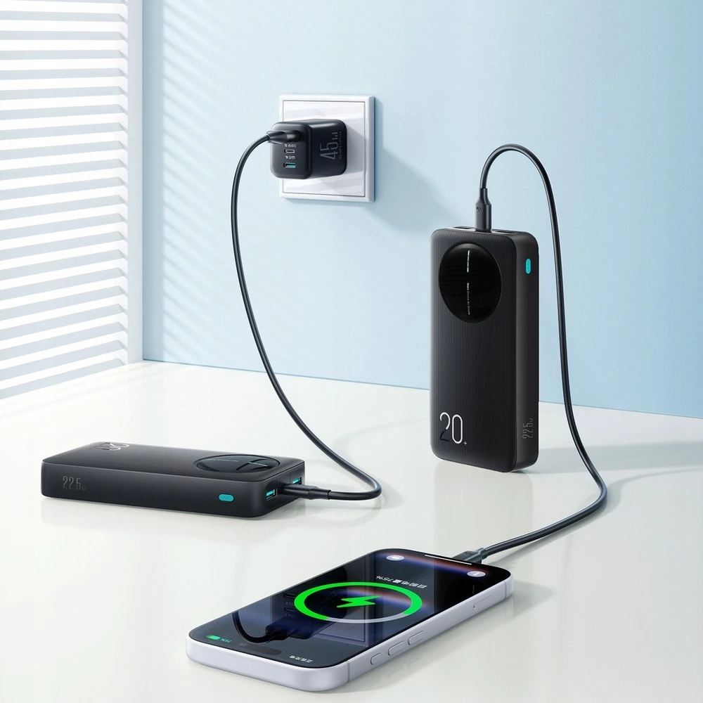 Joyroom JR-PBF14 Pro išorinė baterija 22,5 W 20000 mAh su skaitmeniniu ekranu 2x USB-A 1x USB-C - juoda