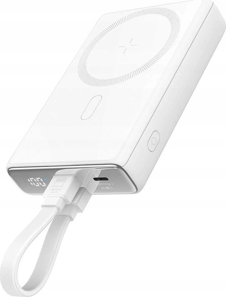 Powerbank Joyroom JR-PBM01 magnetic 10000mAh 20W su stoveliu + Lightning kabelis - USB-C - baltos spalvos