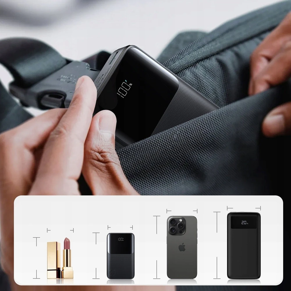 Joyroom JR-QP192 Star Series Mini 20000mAh 22.5W Powerbank with Digital Ekranas - Juodas