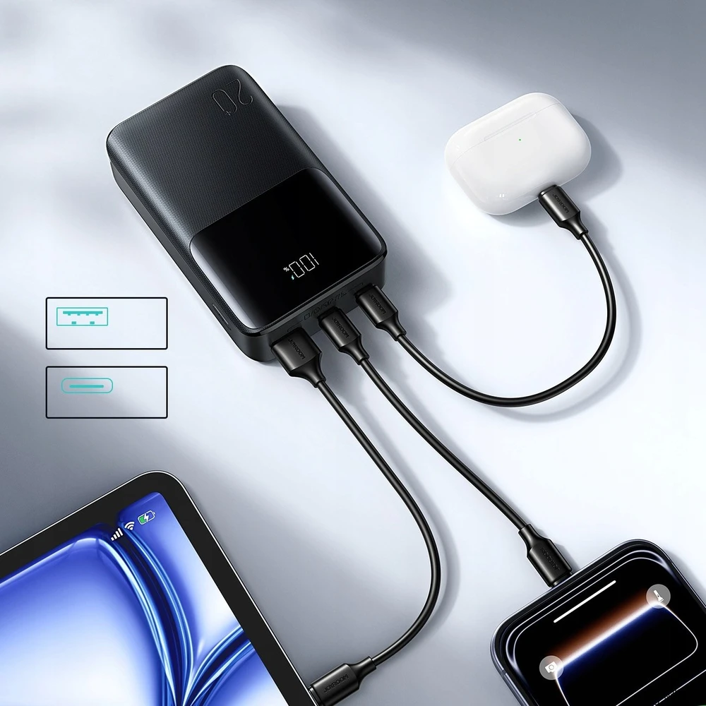 Joyroom JR-QP192 Star Series Mini 20000mAh 22.5W Powerbank with Digital Ekranas - Juodas