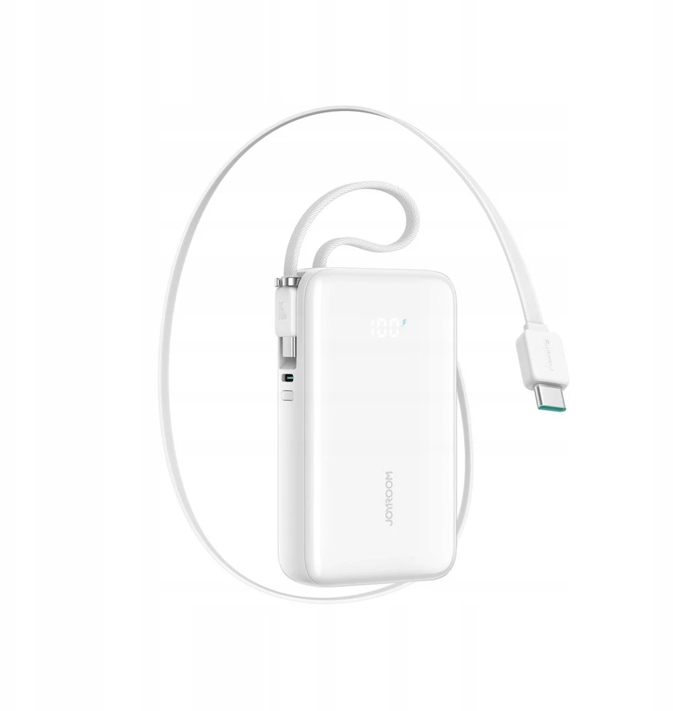 Joyroom JR-PR2 35W 10000mAh išorinė baterija su dviem integruotais USB-C laidais - Baltas